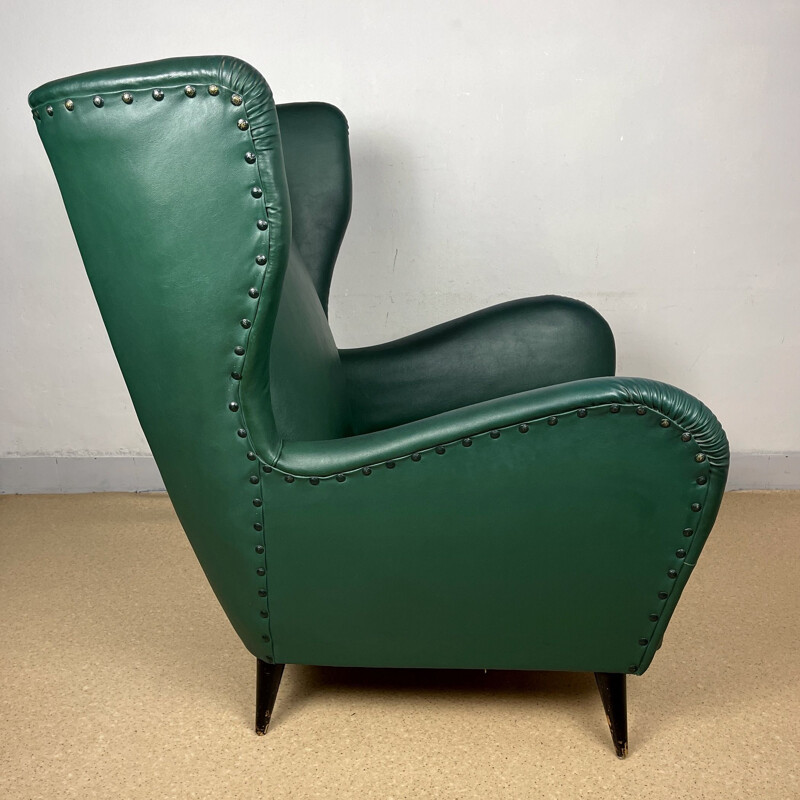Groen lederen fauteuil van Paolo Buffa, Italië 1950