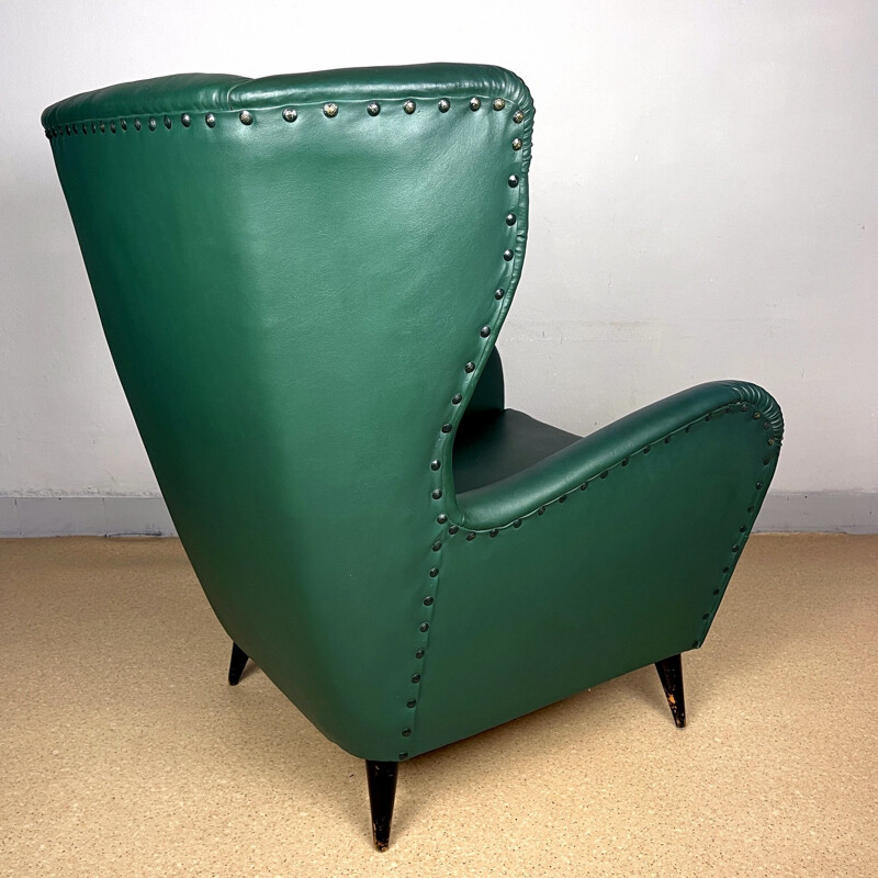 Fauteuil vintage en cuir vert par Paolo Buffa, Italie 1950