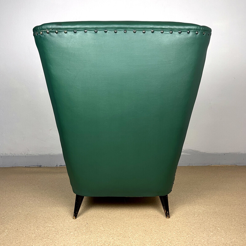 Fauteuil vintage en cuir vert par Paolo Buffa, Italie 1950