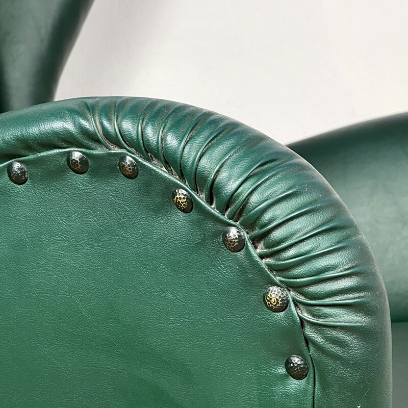 Fauteuil vintage en cuir vert par Paolo Buffa, Italie 1950