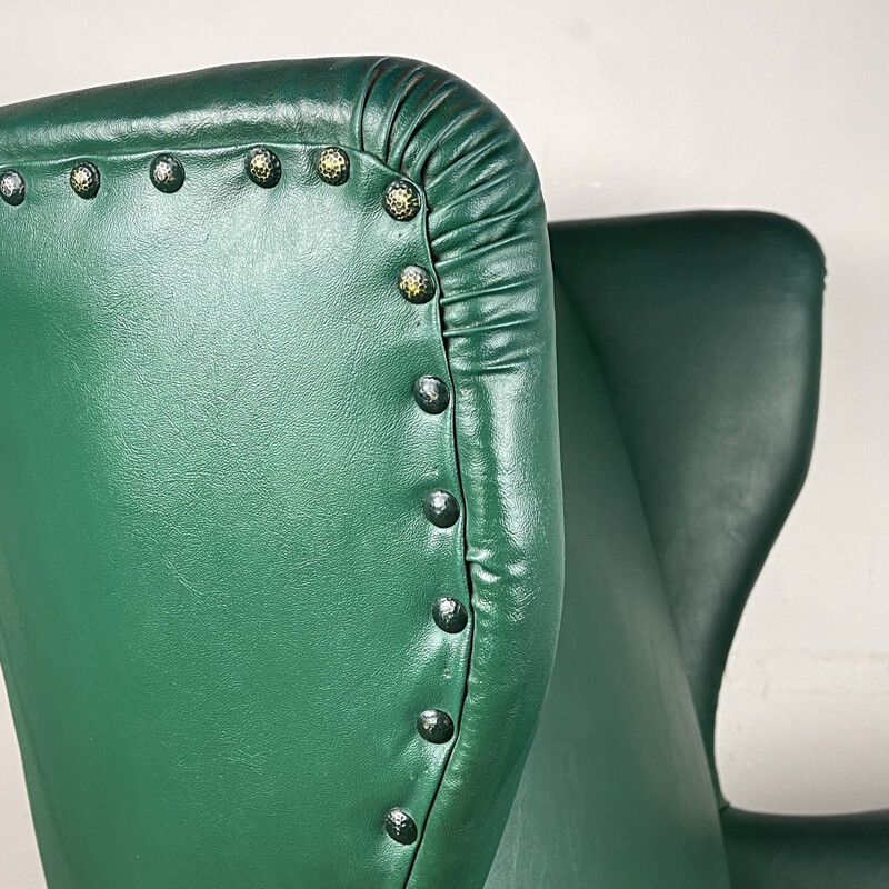 Sillón de cuero verde de Paolo Buffa, Italia 1950