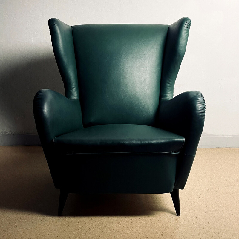 Fauteuil vintage en cuir vert par Paolo Buffa, Italie 1950