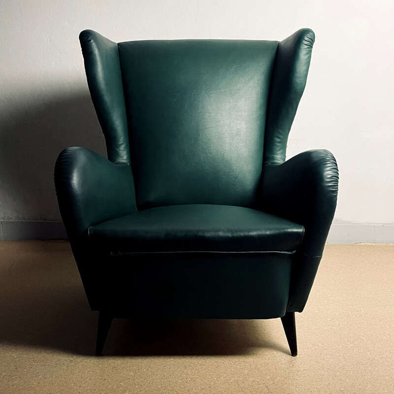 Vintage-Sessel aus grünem Leder von Paolo Buffa, Italien 1950