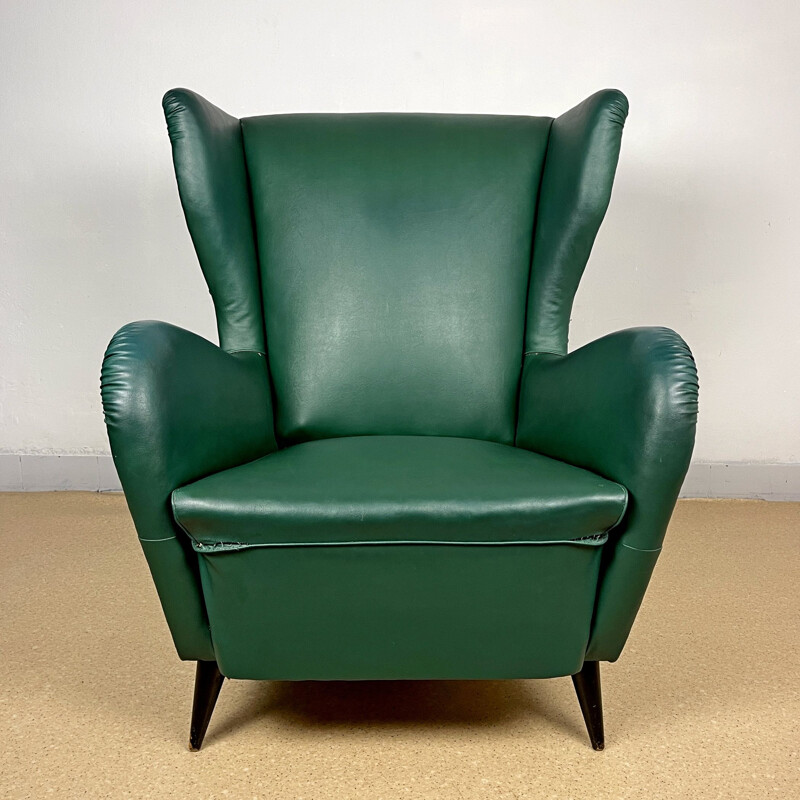 Groen lederen fauteuil van Paolo Buffa, Italië 1950