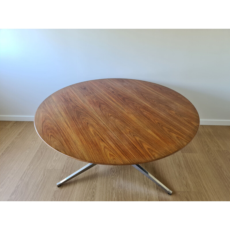 Vintage walnut round table by Florence Knoll Bassett for Knoll, 1970
