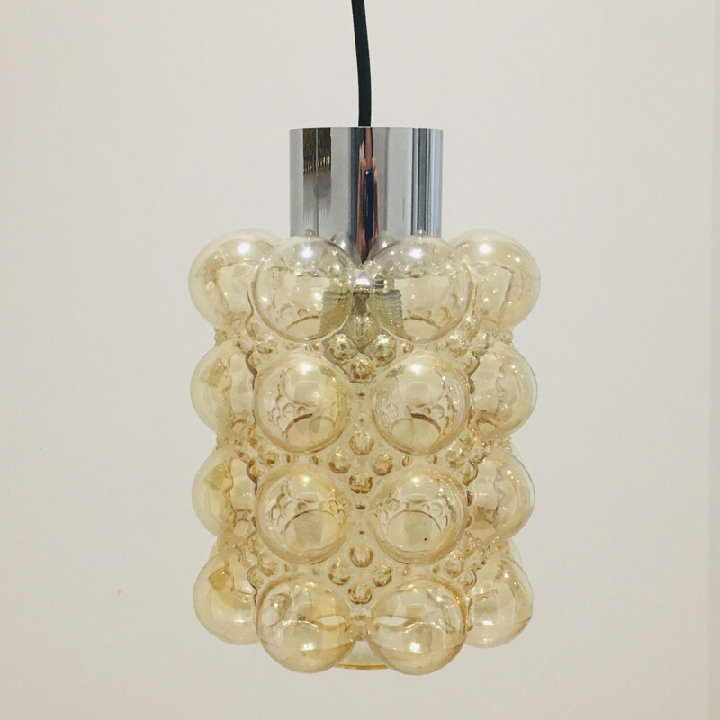 Pair of vintage amber bubble glass pendant lamps by Helena Tynell for Limburg, Germany 1960s