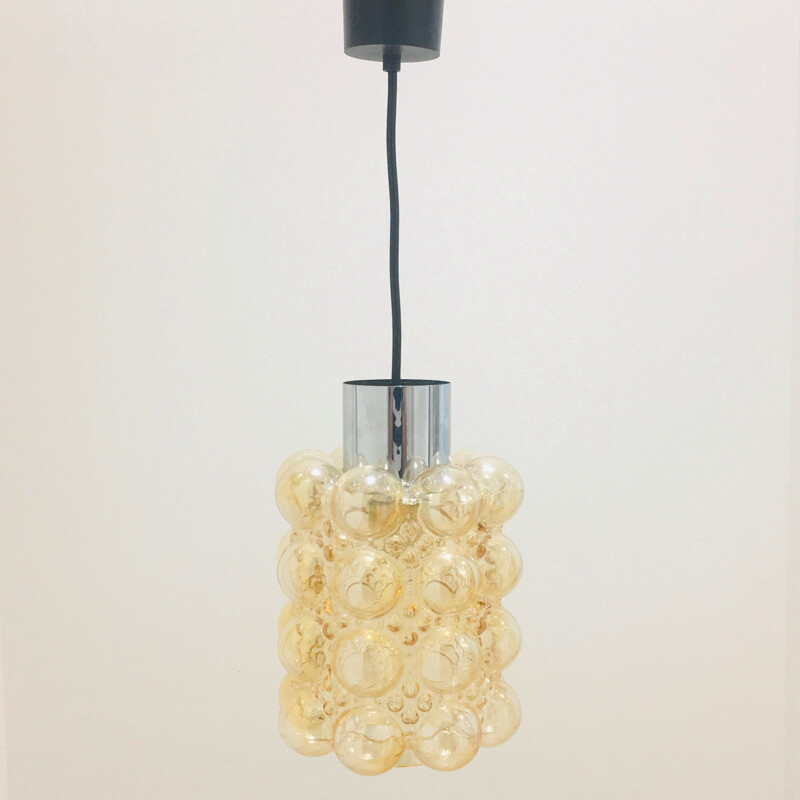 Pair of vintage amber bubble glass pendant lamps by Helena Tynell for Limburg, Germany 1960s