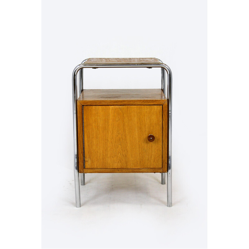 Bauhaus vintage chromed tubular steel night stand, Czechoslovakia 1940s