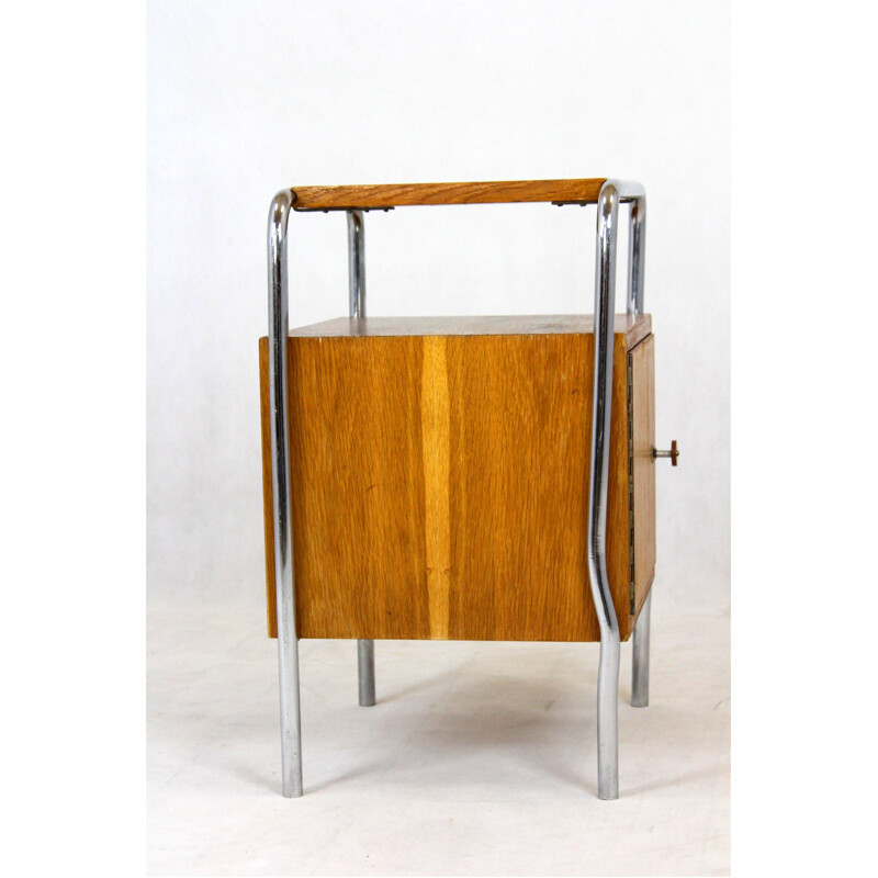 Bauhaus vintage chromed tubular steel night stand, Czechoslovakia 1940s