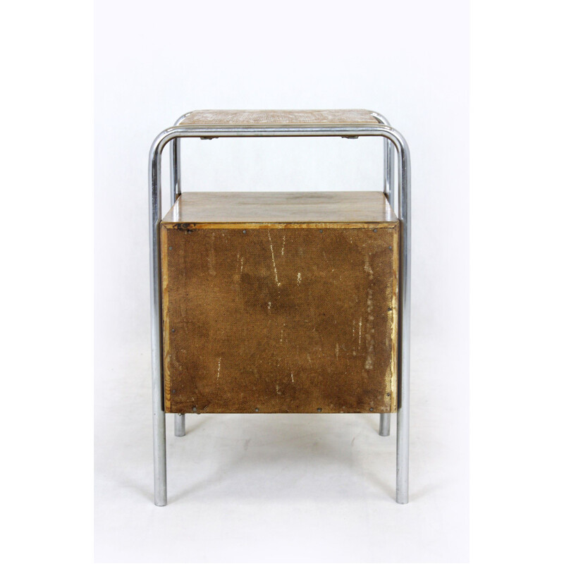 Bauhaus vintage chromed tubular steel night stand, Czechoslovakia 1940s