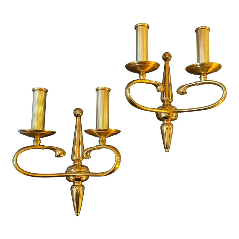 Pair of vintage solid brass wall lamps by Sciolari Rome, 1960s