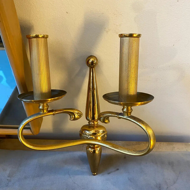 Pair of vintage solid brass wall lamps by Sciolari Rome, 1960s