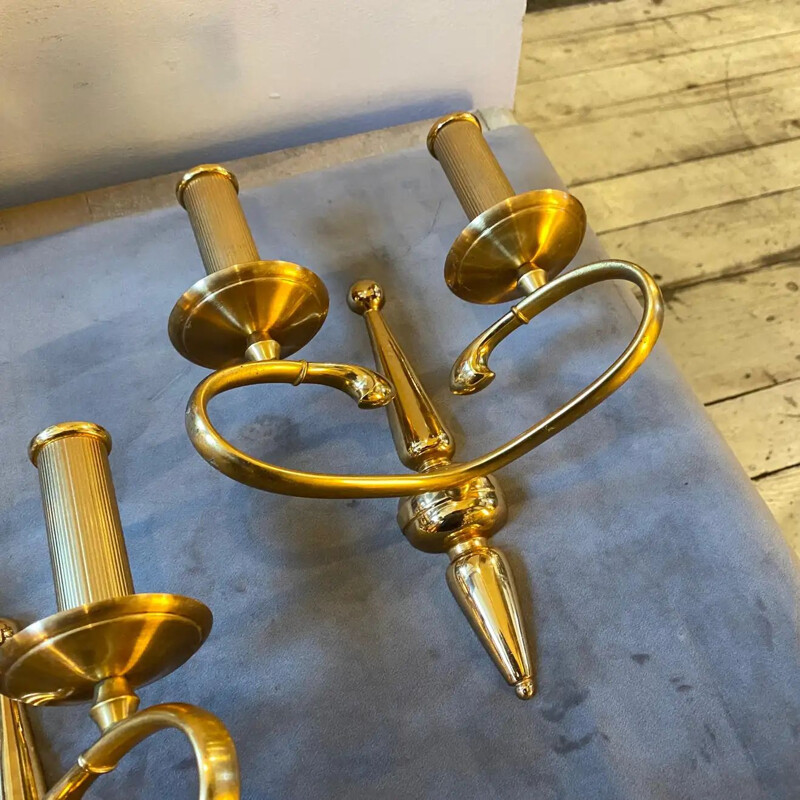 Pair of vintage solid brass wall lamps by Sciolari Rome, 1960s