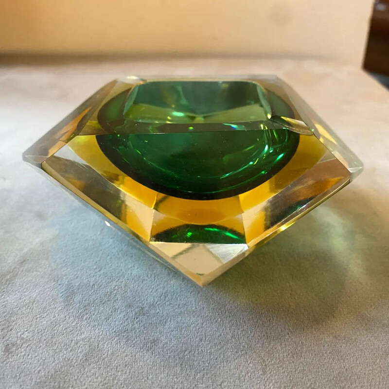 Cenicero vintage de cristal de murano facetado de Seguso, 1970