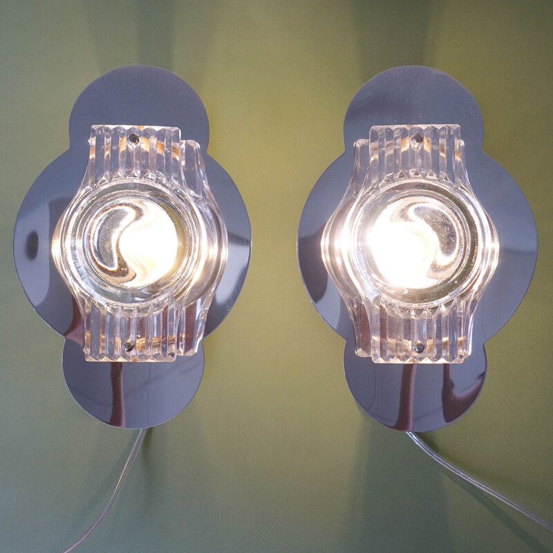 Pair of vintage chrome plated metal sconces by Oscar Torlasco for Stilkronen, Italy 1960