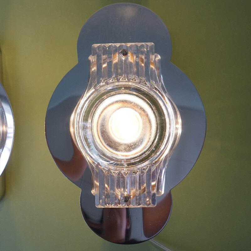 Paar oude verchroomde metalen wandlampen van Oscar Torlasco voor Stilkronen, Italië 1960