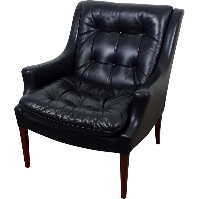 German Antimott Knoll armchair in black leather, Walter KNOLL - 1960s