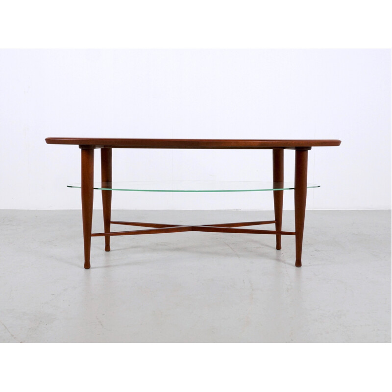 Mid-century coffee table in teak and glass - 1960s