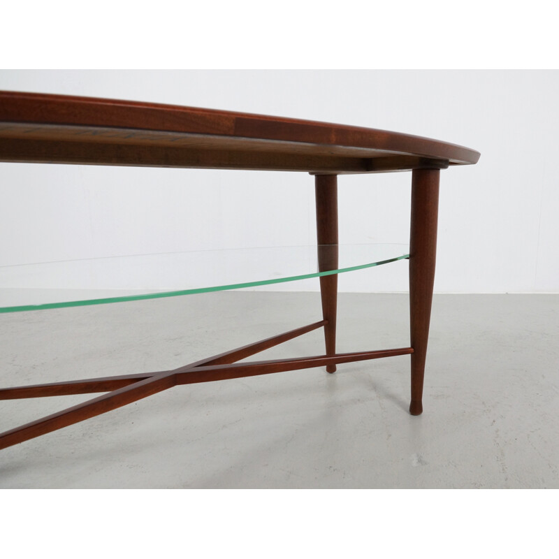 Mid-century coffee table in teak and glass - 1960s