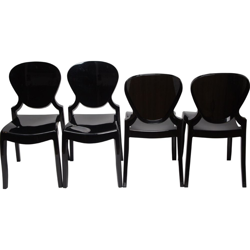 Set aus 4 schwarzen Vintage-Stühlen aus Polycarbonat von Queen von Claudio Dondoli und Marco Pocci