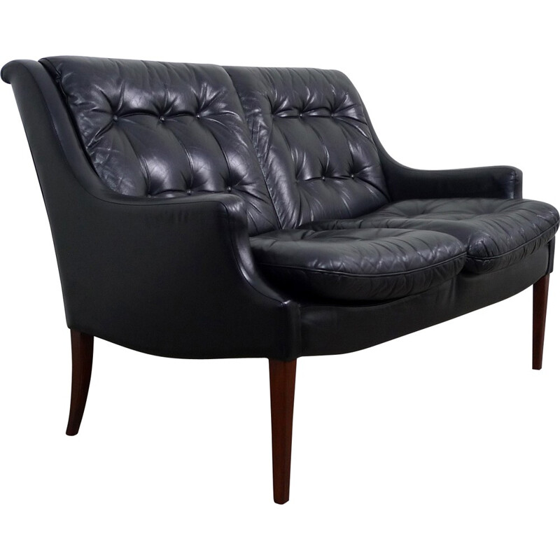 Black leather Knoll Antimott 2-seater sofa, Walter KNOLL - 1960s