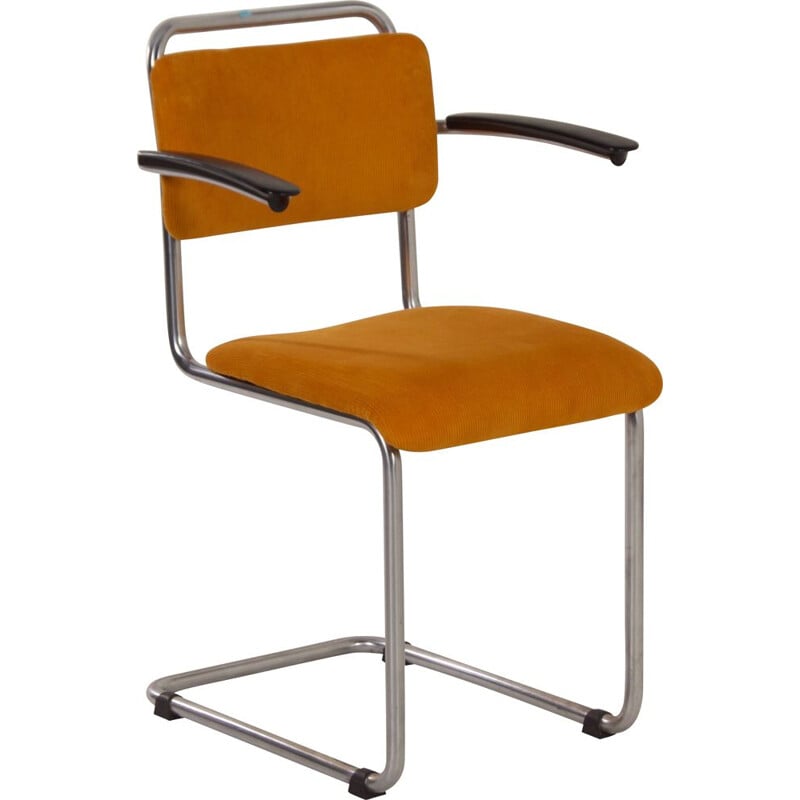 twaalf syndroom premier Vintage 201 tubular chair with yellow rib by W.H. Gispen, 1950s