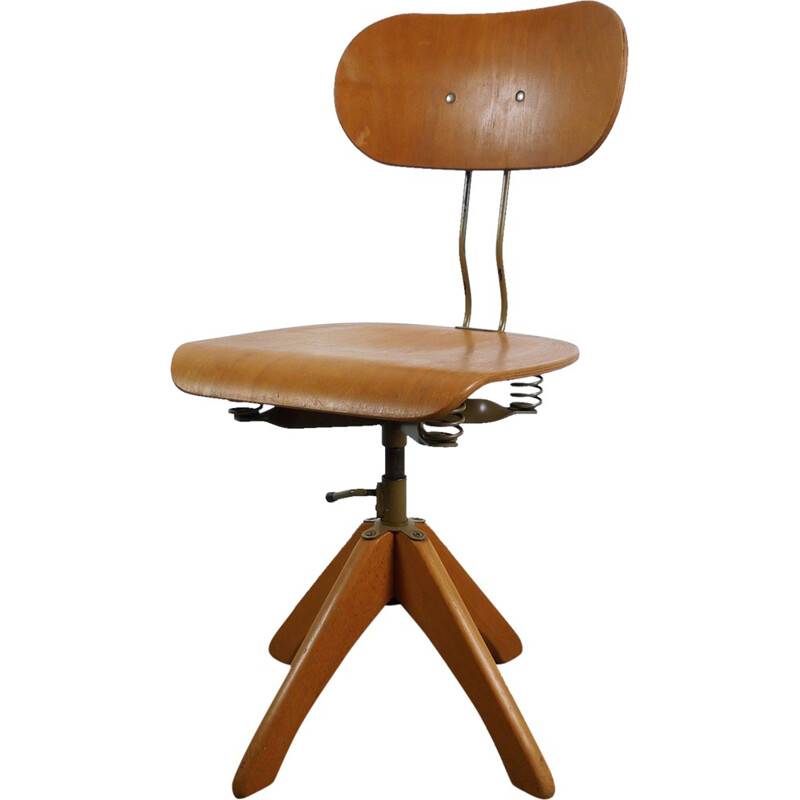 Industrial Polstergleich swivel chair in wood, Margarete KLÖBER - 1930s