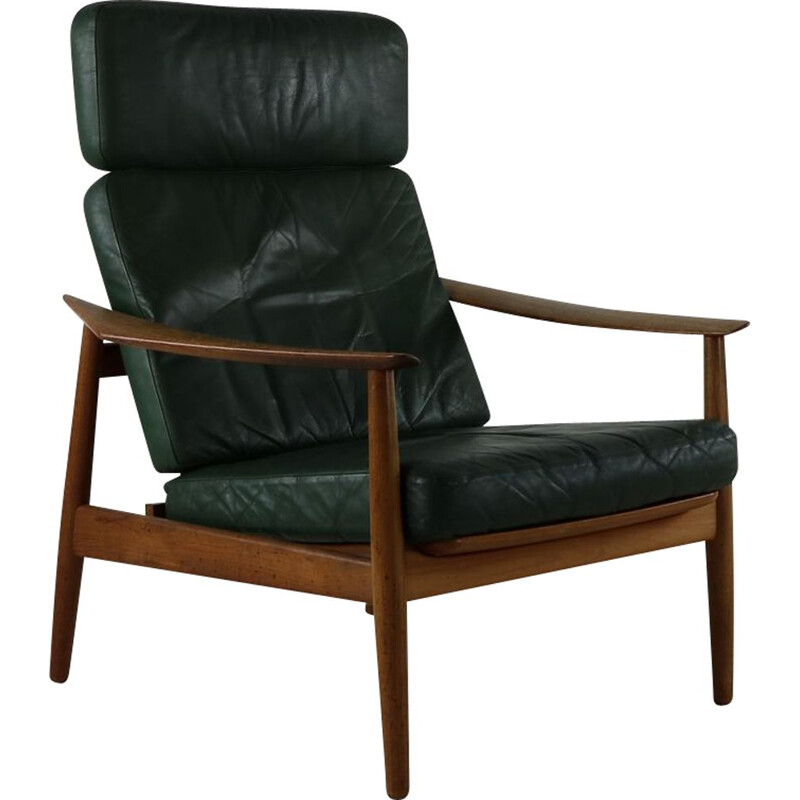 Vintage armchair in green leather by Arne Vodder for France & Son, Denmark