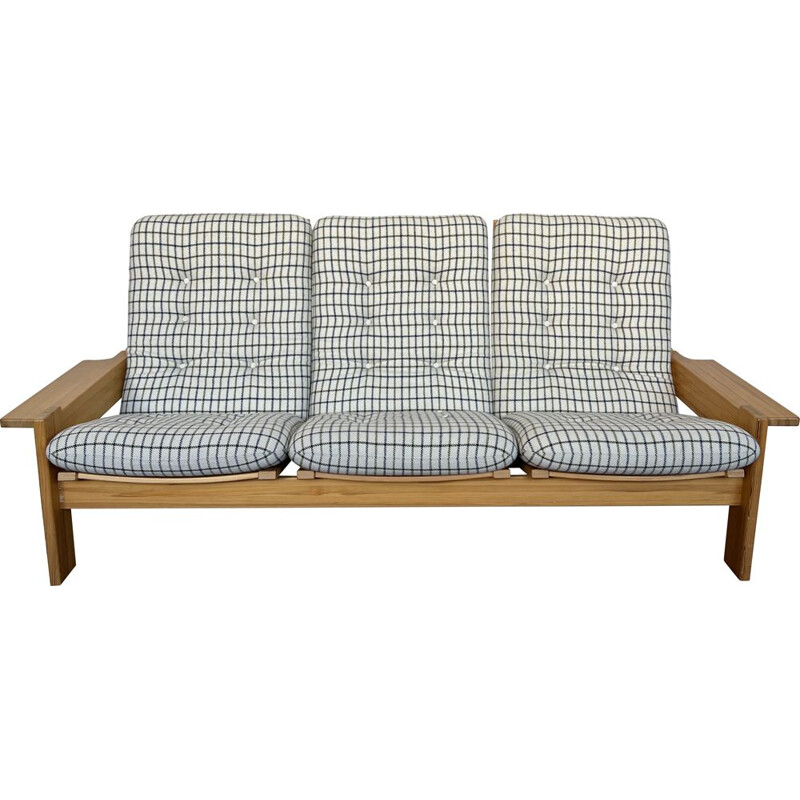 Vintage solid pine 3 seater sofa by Yngve Ekstrom, Sweden 1950s