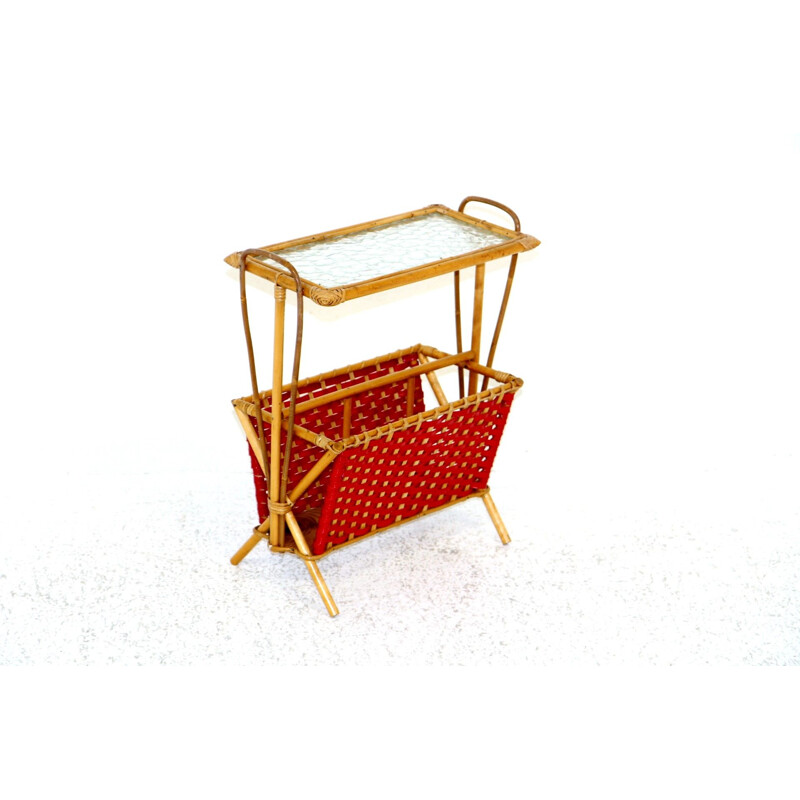 Vintage magazine rack in rattan, Sweden 1960