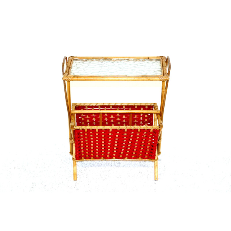 Vintage magazine rack in rattan, Sweden 1960