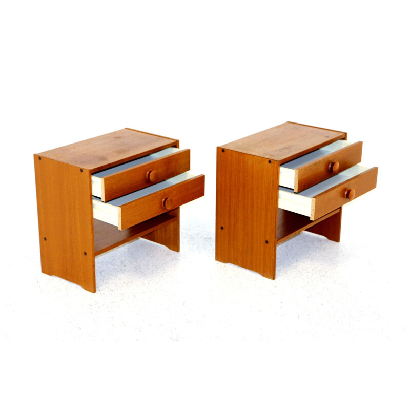 Pair of vintage teak night stands, Sweden 1970