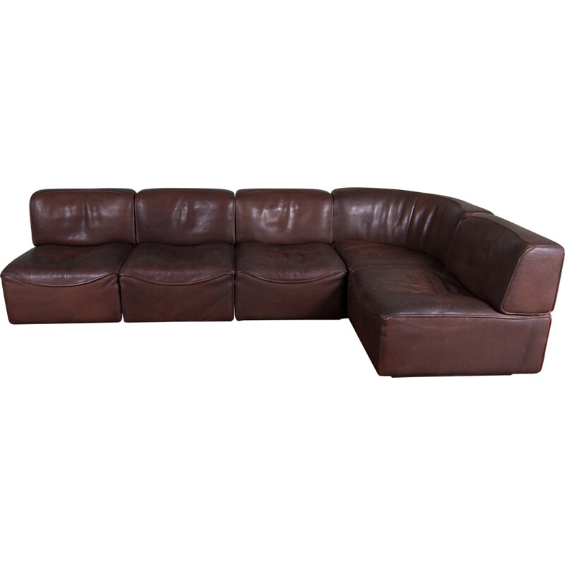 Large modular De Sede "DS 15" neck leather sofa - 1970s