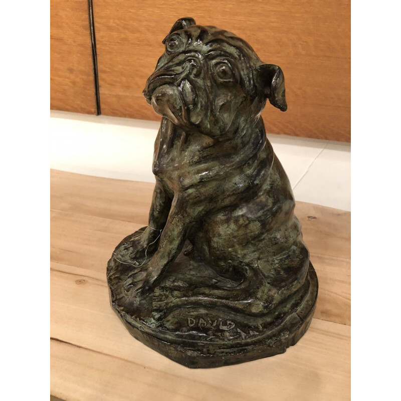 Vintage Mops Hund in Bronze von David