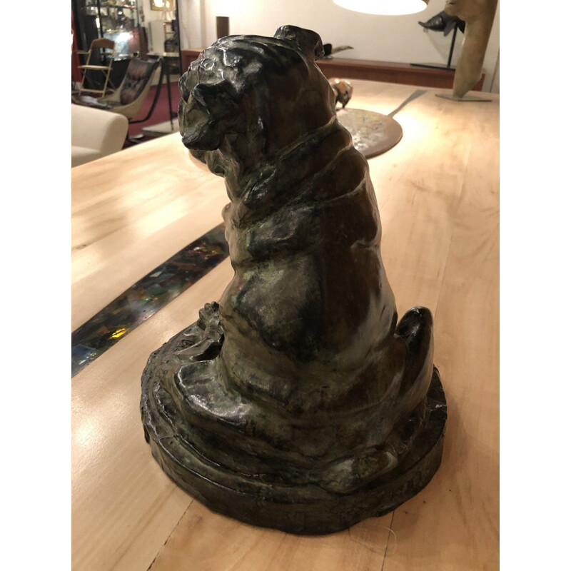 Vintage Mops Hund in Bronze von David