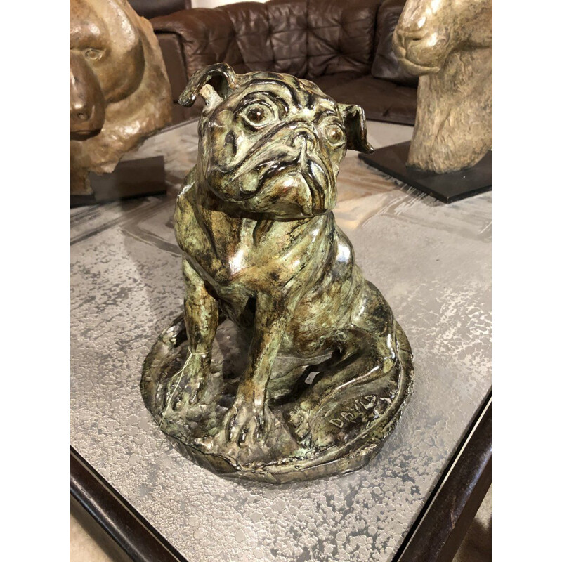 Perro Pug de bronce vintage de David