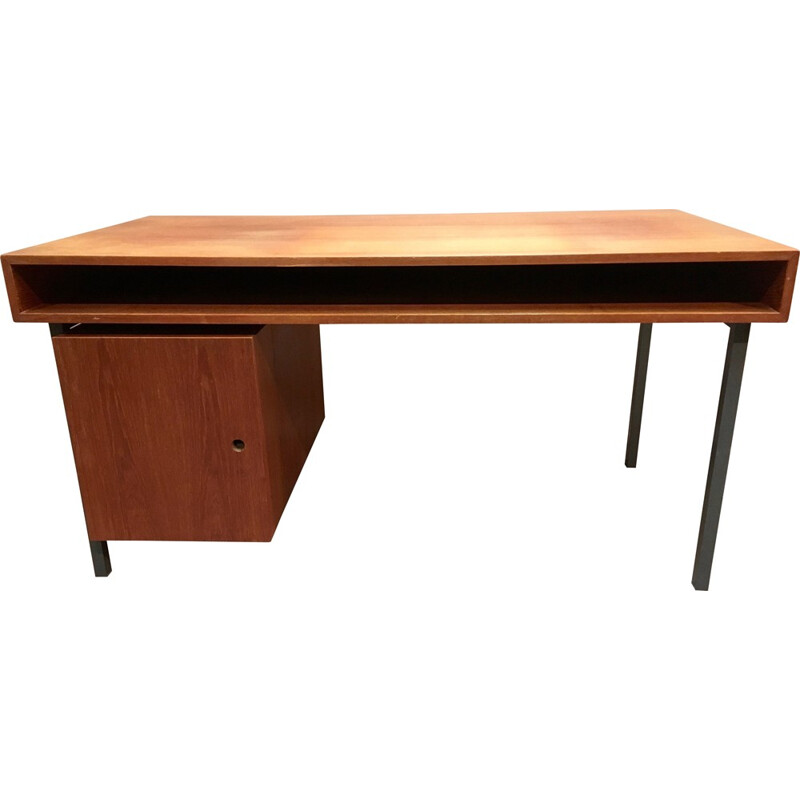 Vintage desk in teak and metal with storage - 1950s