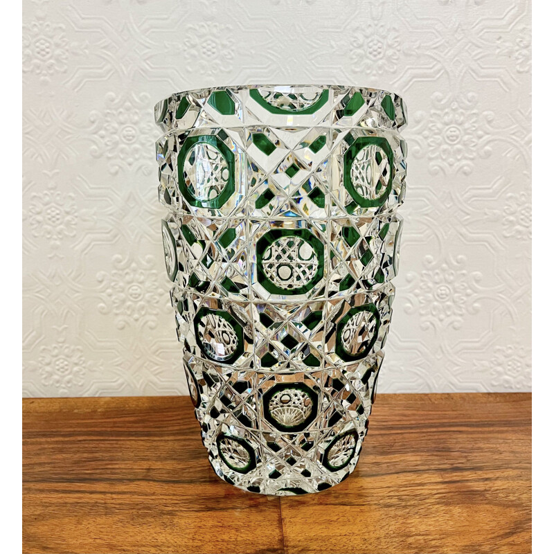Vase vintage en verre vert par Val St Lambert, Belgique