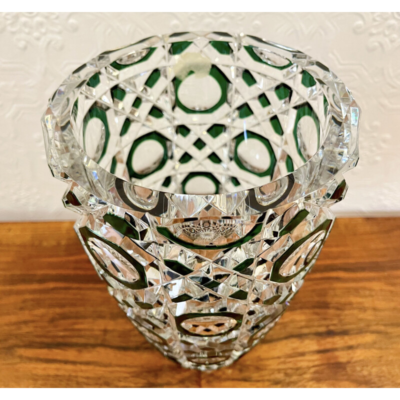 Vase vintage en verre vert par Val St Lambert, Belgique