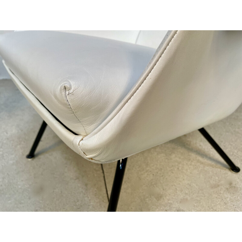 Pair of vintage Italian leather club armchairs with steel tube frames, 1950s