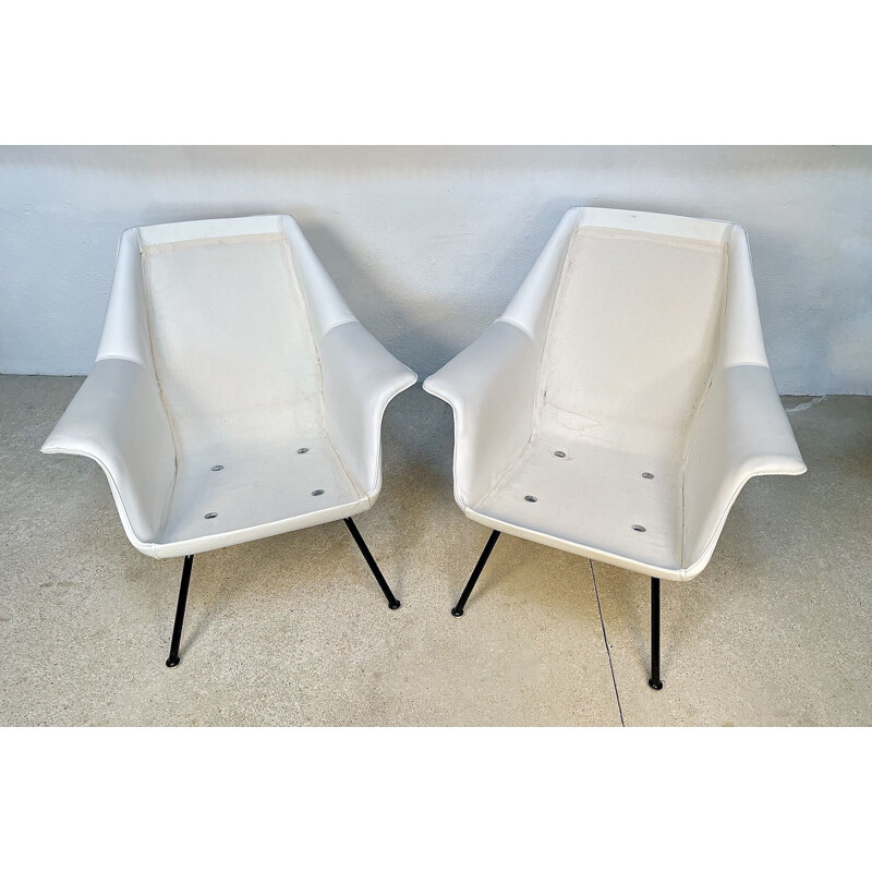 Pair of vintage Italian leather club armchairs with steel tube frames, 1950s