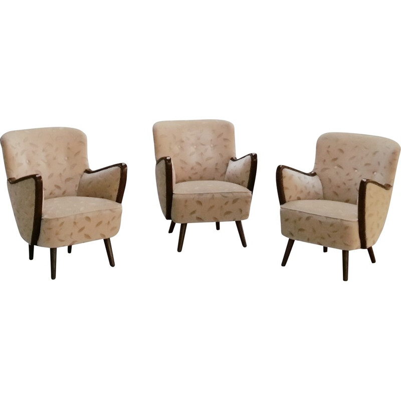 Set of 3 cocktail chairs in velvet - 1950s 