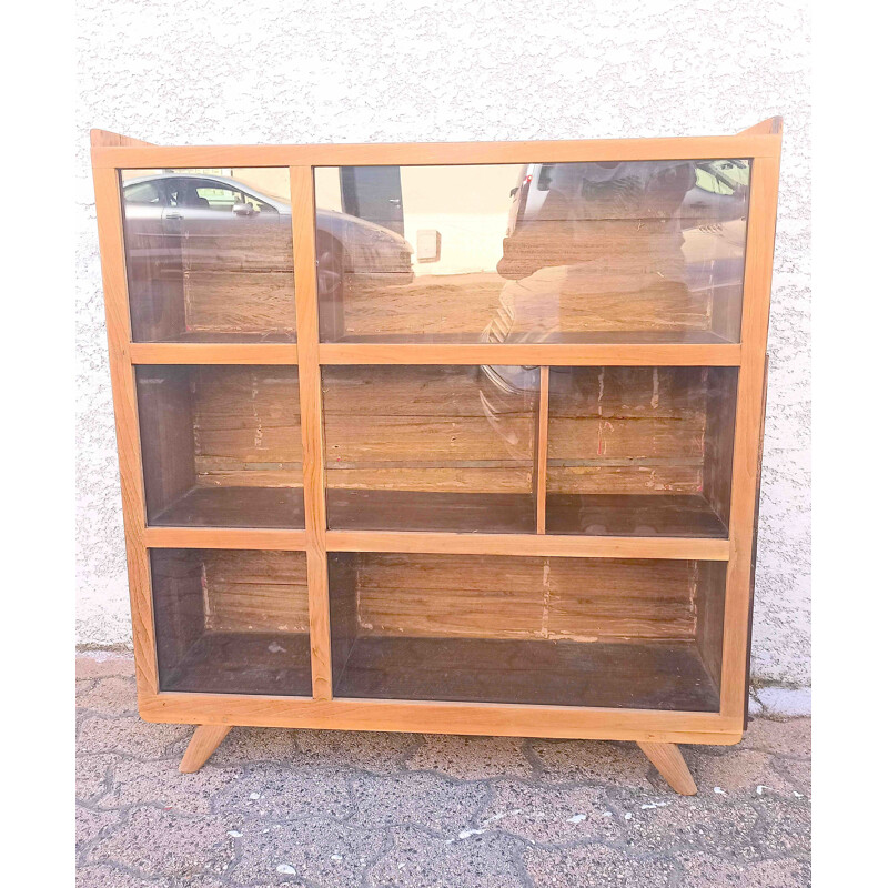 Vintage solid teak display cabinet, 1950