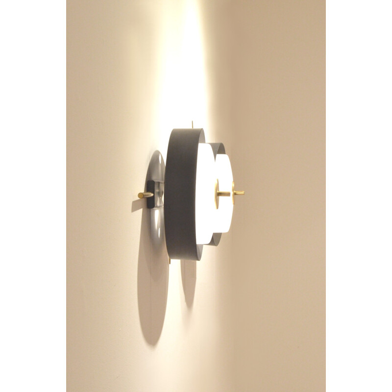 French Maison Arlus ceiling lamp in opaline glass and brass - 1950s