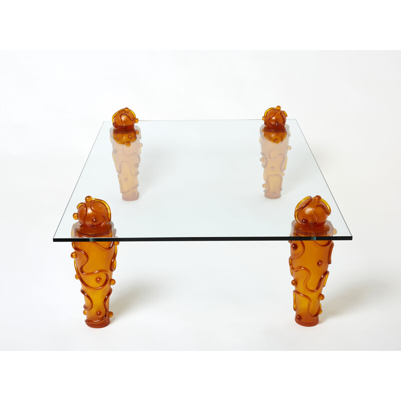 Table basse vintage en verre résine par Garouste et Bonetti, 1990