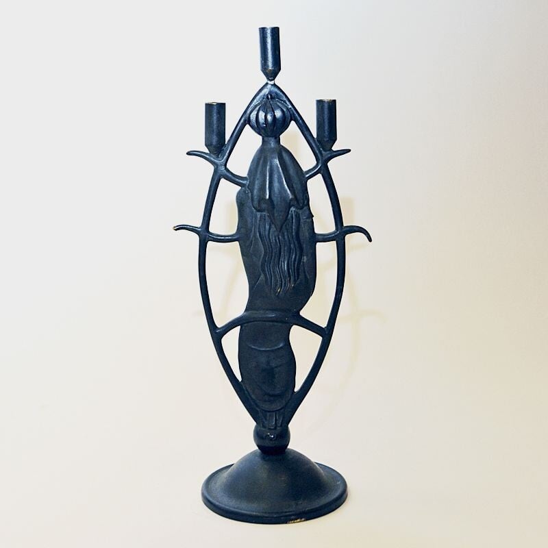 Bougeoir vintage en bronze par Oscar Antonsson pour Ystad metall, Suède 1930