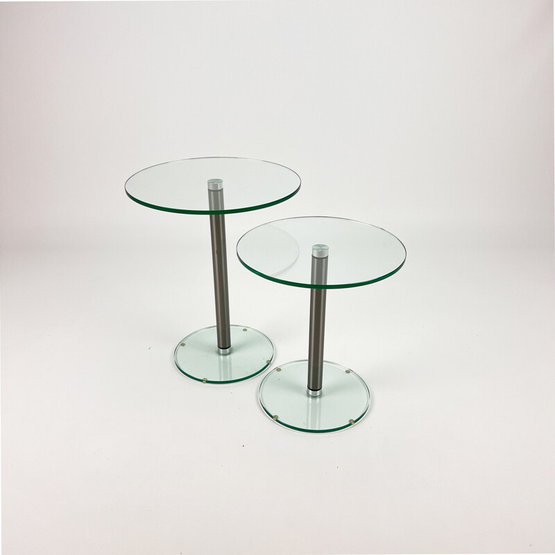 Pair of vintage glass and steel side tables, 1990s