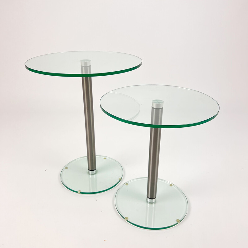 Paire de tables d'appoint vintage en verre et acier, 1990