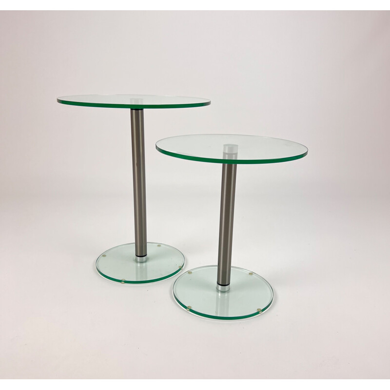 Pair of vintage glass and steel side tables, 1990s