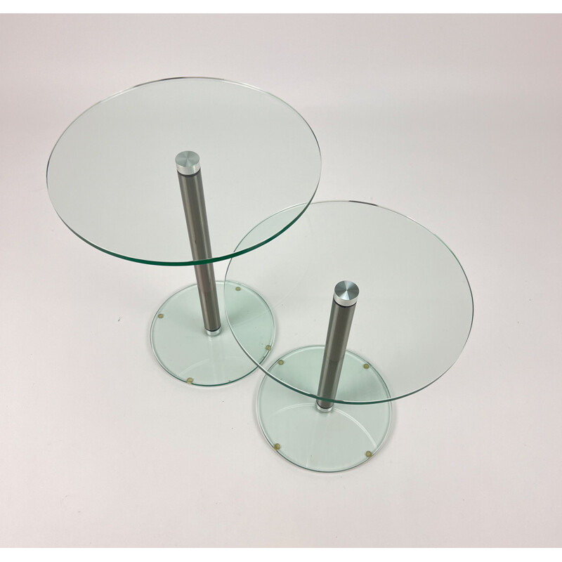 Paire de tables d'appoint vintage en verre et acier, 1990
